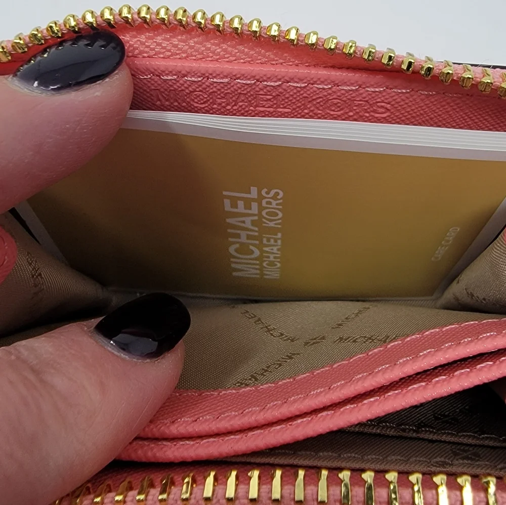 Michael Kors Jet Set Medium Travel Card Case Leather Wallet in Gr…